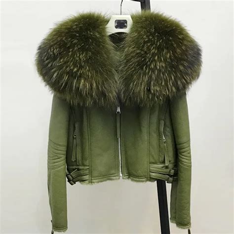 2017 Winter Real Sheepskin Leather Jacket Women Fur Coat Outwear With