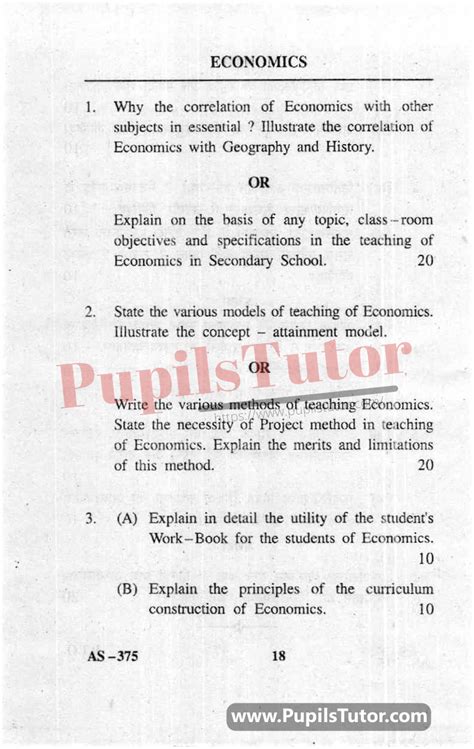 Pedagogy Of Economics Question Paper For B Ed