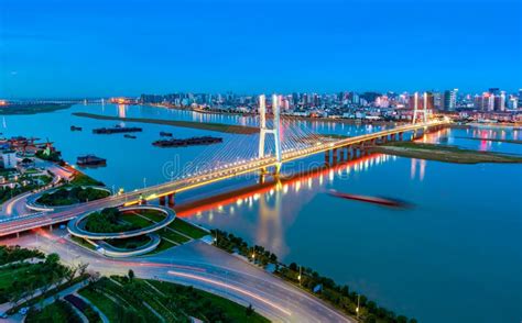 Modern City Bridge Night View Stock Image - Image of landscape, evening ...