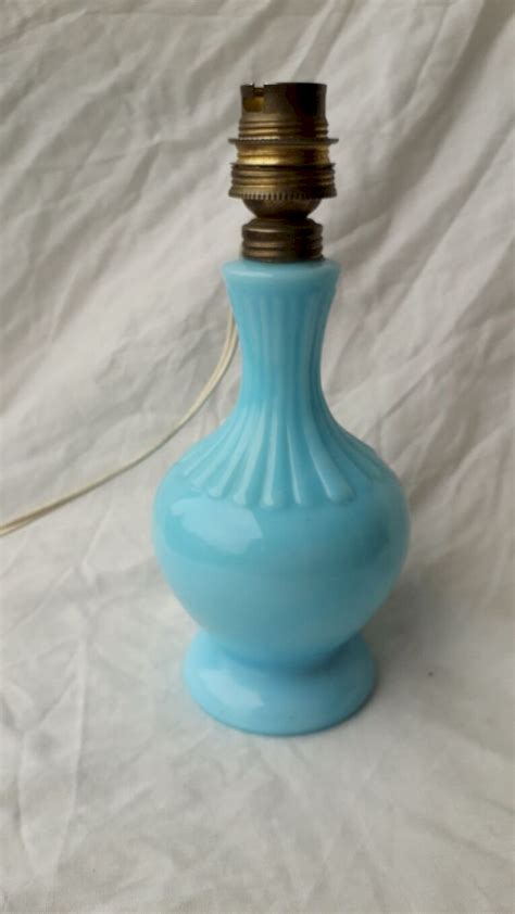 Pied De Lampe Bleu En Opaline Vintage C Ramique Vendu