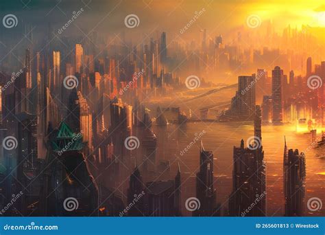 Ai Generated Illustration Of A Dystopian City Skyline With Glowing