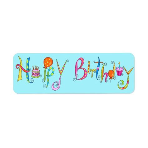 Turquoise Happy Birthday Address Label Sticker Zazzle