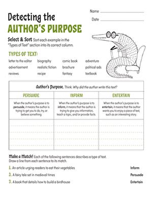 Printable 5th Grade Author S Purpose In Nonfiction Worksheets