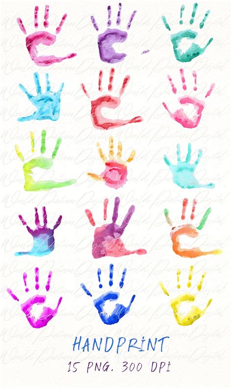 Watercolor Handprint Clipart Hand Clip Art Baby Hands Png Files For