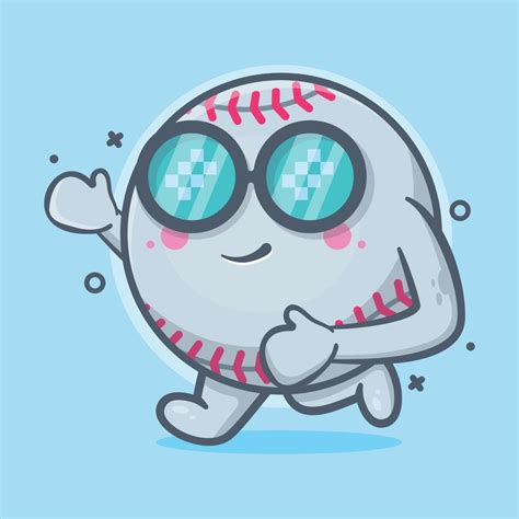 Cute Baseball Ball Character Mascot Running Isolated Cartoon In Flat