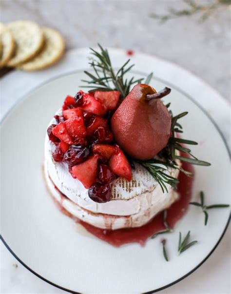 Caramelized Winter Fruit Stuffed Brie Cheese With A Pinot Poached Pear How Sweet It Is