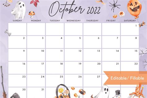 40 Free Printable October Calendars 2022