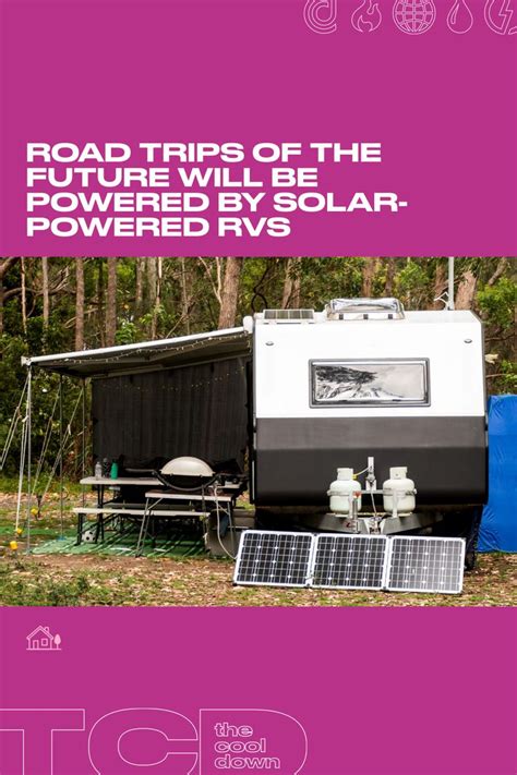 An Advertisement For The Solar Powered Rv Is Shown In Pink And White