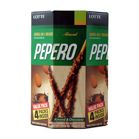 Lotte Pepero Biscuit Sticks Almond And Chocolate Flavour 128g Shaped Box