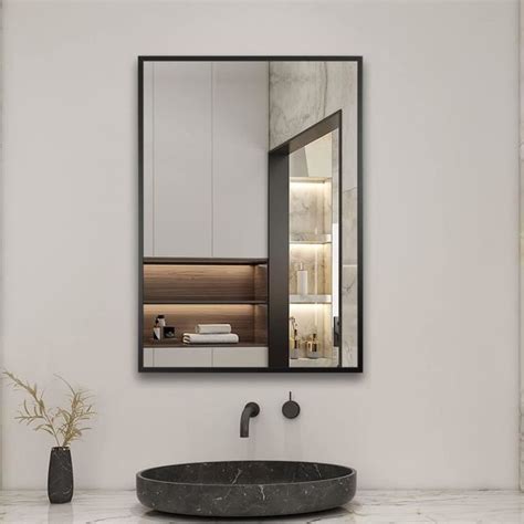 Aica Miroir Mural De Salle De Bain Rectangle Noir 50 X70cm Cadre En