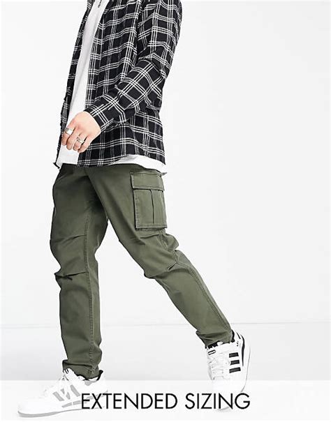 Asos Design Tapered Cargo Trousers In Khaki With 3d Pockets Asos