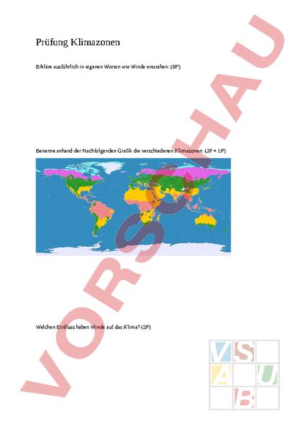 Arbeitsblatt Klimazonen Prüfung Geographie Gemischte Themen