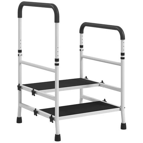 HOMCOM Adjustable Two Step Bed Step Stool With Handle Storage For