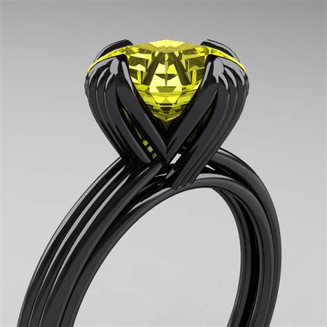 Modern Art Deco K Black Gold Ct Asscher Cut Yellow Sapphire