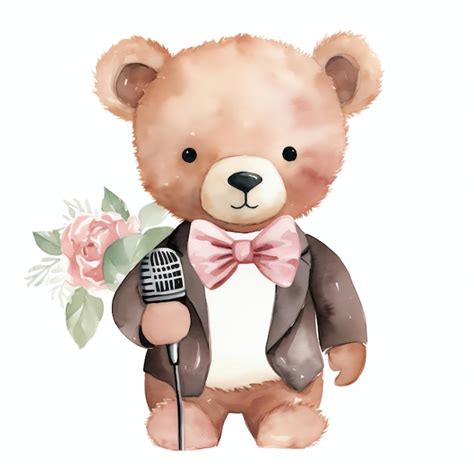 Belle Baby News Reporter Teddy Ours En Peluche Aquarelle Clipart