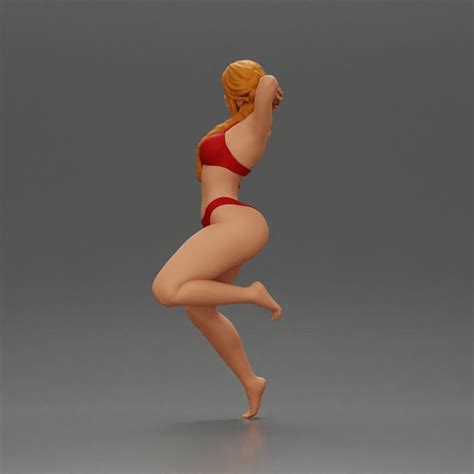 D Printable Elegant Pose In Red Bikini Showcasing Confidence And Playful Charm By DGeschaft