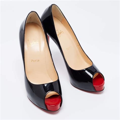 Christian Louboutin Black Patent Leather New Very Prive Peep Toe Pumps Size 405 For Sale At 1stdibs