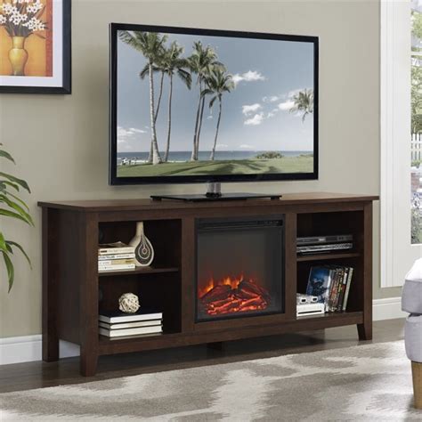 Bowery Hill Electric Fireplace 58 TV Stand In Brown Homesquare