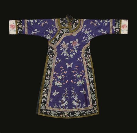 A Manchu Ladys Embroidered Purple Silk Informal Robe Late Qing Dynasty