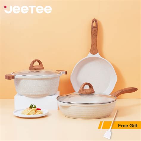 JEETEE Non Stick Cookware Set White Granite Periuk Set Murah 9PCS 6PCS