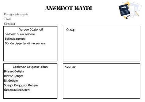 Anekdot Kaydı Öğretmen klasörü Okul öncesi Eğlenceli okul