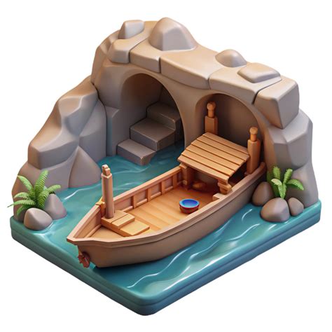 impressive abstract Underground River Underground Boat Docked Isolated