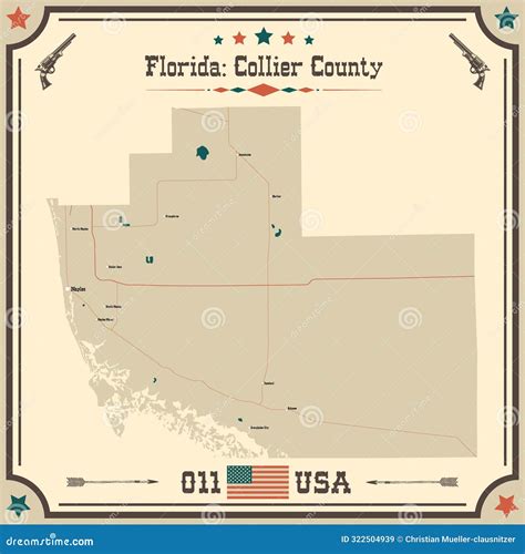 Map of Collier County, Florida, USA with Vintage Colors Stock Vector