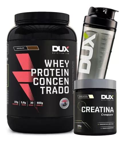 Whey Protein Concentrado 900g Creatina Creapure Dux Sabor Morango