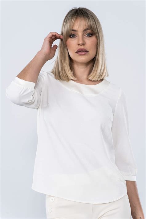 Blusa Combinada Saten Manga Francesa Crudo Precchio