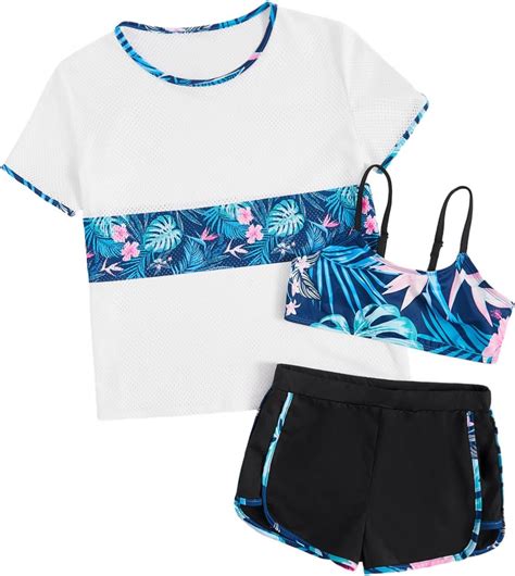 Amazon SOLY HUX Girl S Tropical Print Bikini Bathing Suit With Cover Up 3 Piece Swimsuits