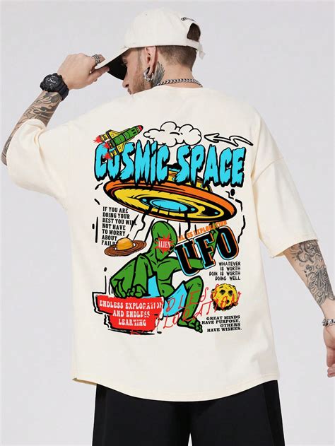 Romwe Street Life Men Cartoon Slogan Graphic Drop Shoulder Tee