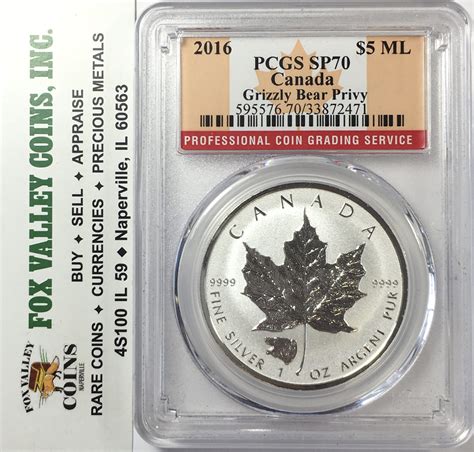 Canada Reverse Proof Silver Maple Leaf Grizzly Bear Privy Mark Ngc