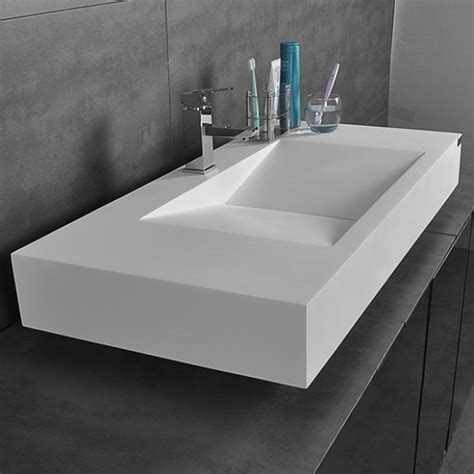 Luxury Matte Glossy White Wall Mount Rectangular Floating Sink Solid