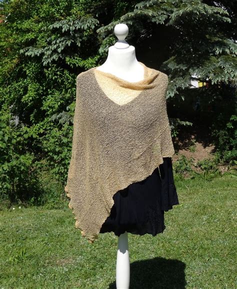 Poncho CAMEL Braun Boho Strick Umhang Damen Kleidung Cape Schulter