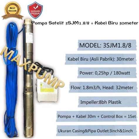 Jual MAXPUMP 3SJM 1 8 8 KABEL 30M Pompa Air Satelit Impeller Plastik 0