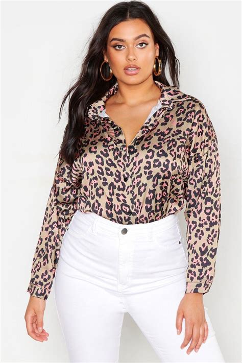 Plus Oversized Satin Leopard Shirt Boohoo In 2021 Leopard Shirt Fashion Outfits Satin Shirt