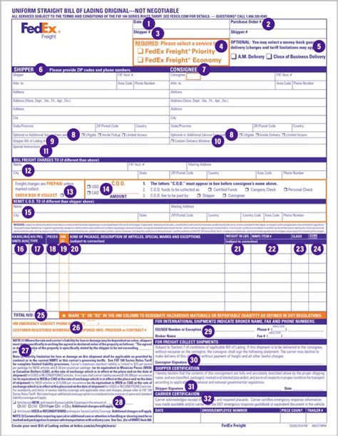 Fedex Freight Printable Bol Blank Form