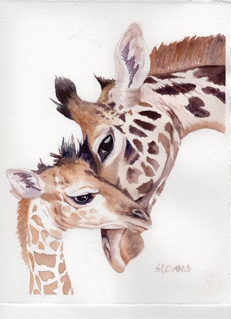 Masai Giraffe Portrait Mama And Baby Giraffe Giraffe Painting