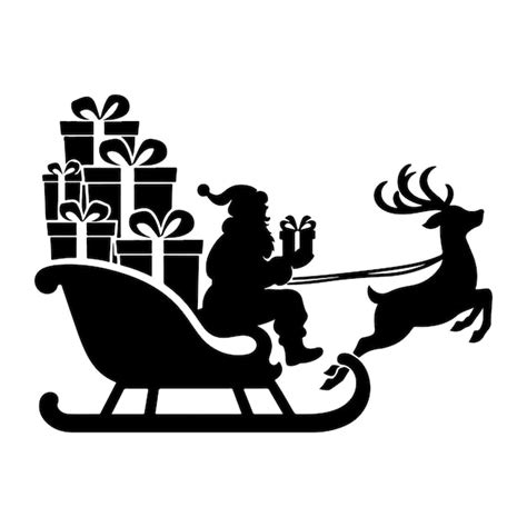 A Black And White Drawing Silhouette Of A Reindeer Sleigh With A Santa On The Back Premium Ai