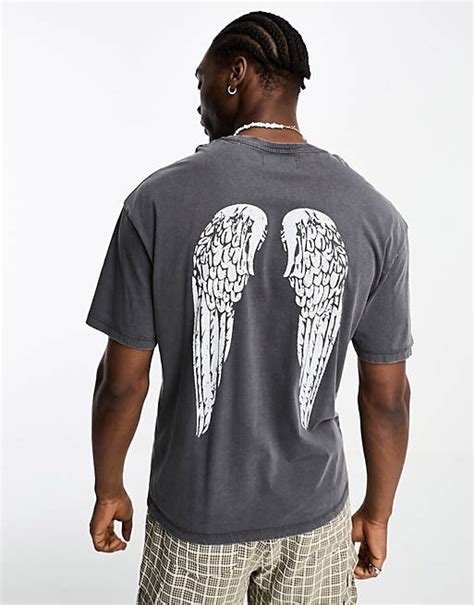 Adpt Oversized T Shirt With Wings Back Print In Washed Grey Asos