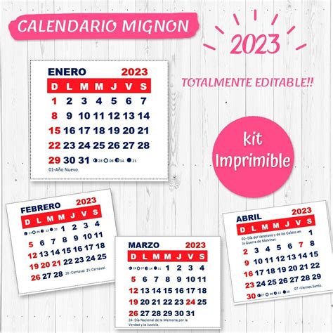 Calendarios Mignon 2023 Kit Imprimible Vectores Pdf Imprimikits