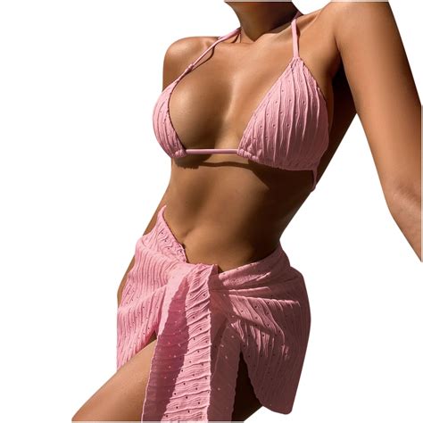 Wreesh Womens Bikini Set With Sarong Bathing Suit Beach Cover Up Wrap