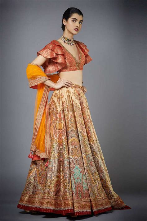 Buy Ri Ritu Kumar Orange Brocade Jamawar Lehenga Set Online Aza Fashions