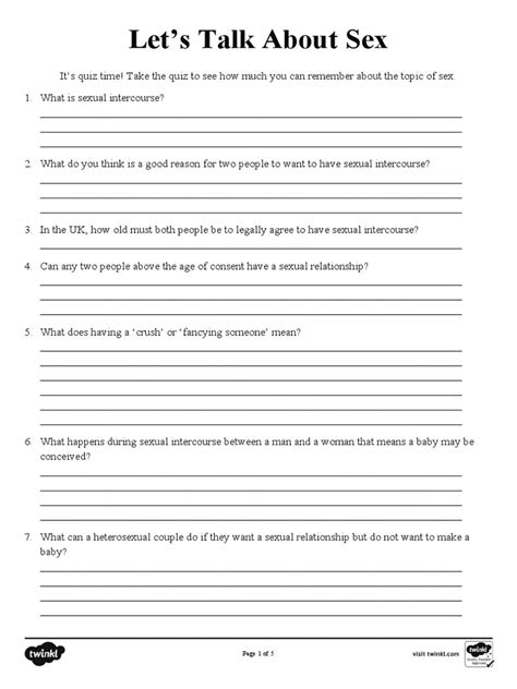 Lets Talk About Sex Activity Sheet Pdf Sexual Intercourse Safe Sex