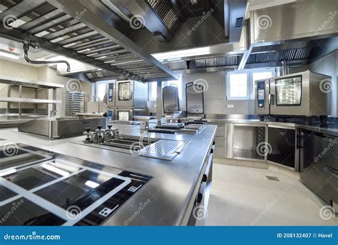 A Stainless Steel Kitchen In A Restaurant Stock Image Image Of