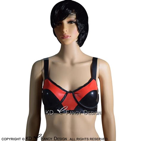 Buy Red With Black Sexy Latex Bra With Trims And Buttons At Back Rubber Bras