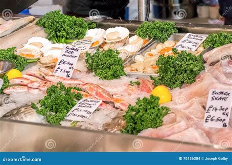 Fish And Seafood Market Stall Fresh Fish Display Stock Photo Image Of