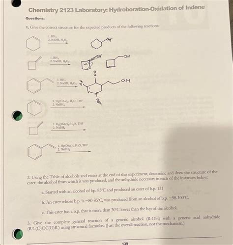 Solved Chemistry Laboratory Hydroboration Oxidation Of Chegg