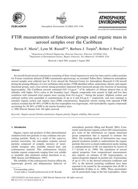 Pdf Ftir Measurements Of Functional Groups And Organic Mass Aerosols