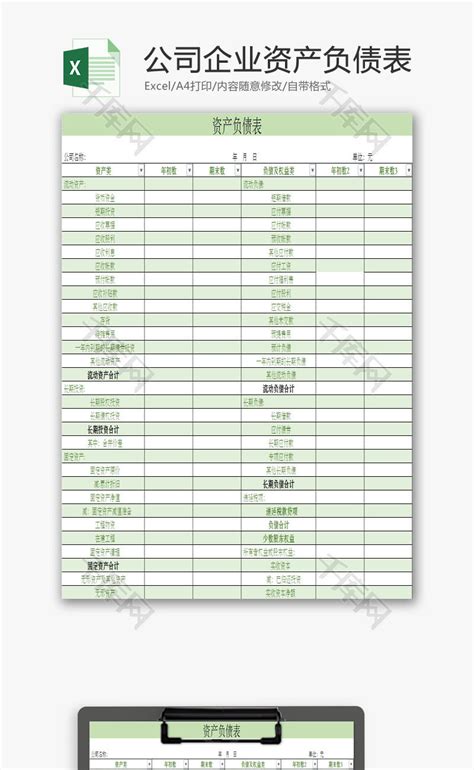 公司企业资产负债表excel模板千库网excelid：93443